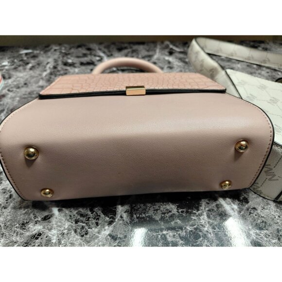 Bundle Set Of 2 Handbags Nicole Miller White Monogram & Pink Croc Embossed Faux - Picture 5 of 7